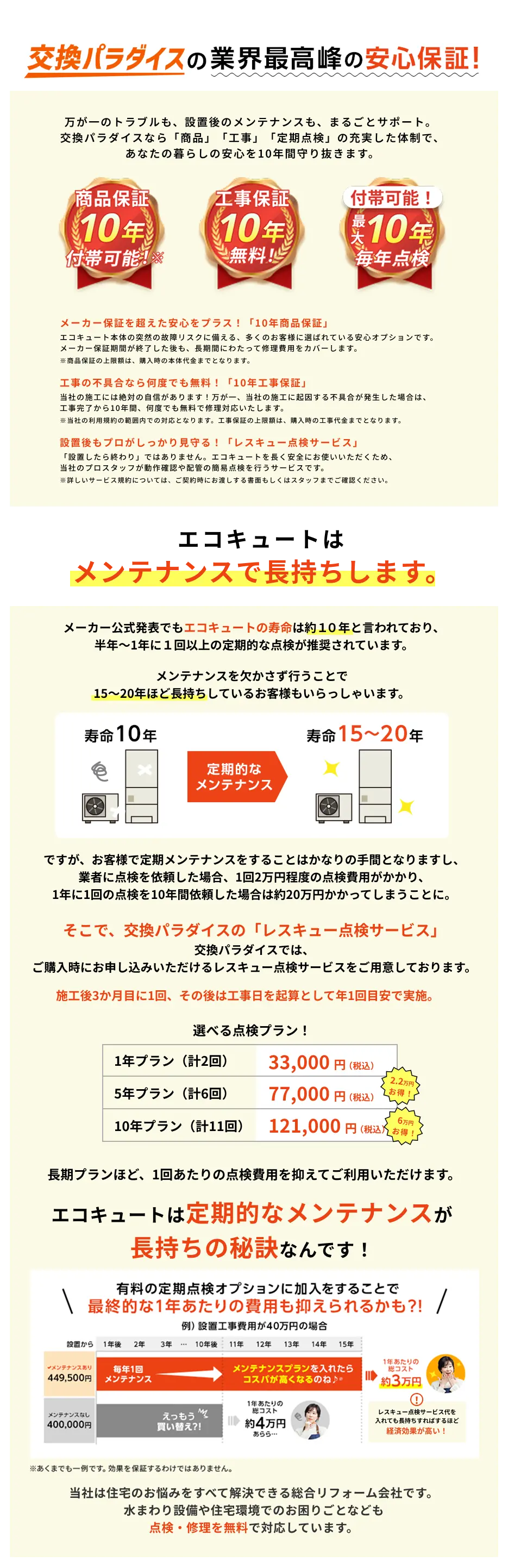 エコキュートはメンテナンスで長持ちします。