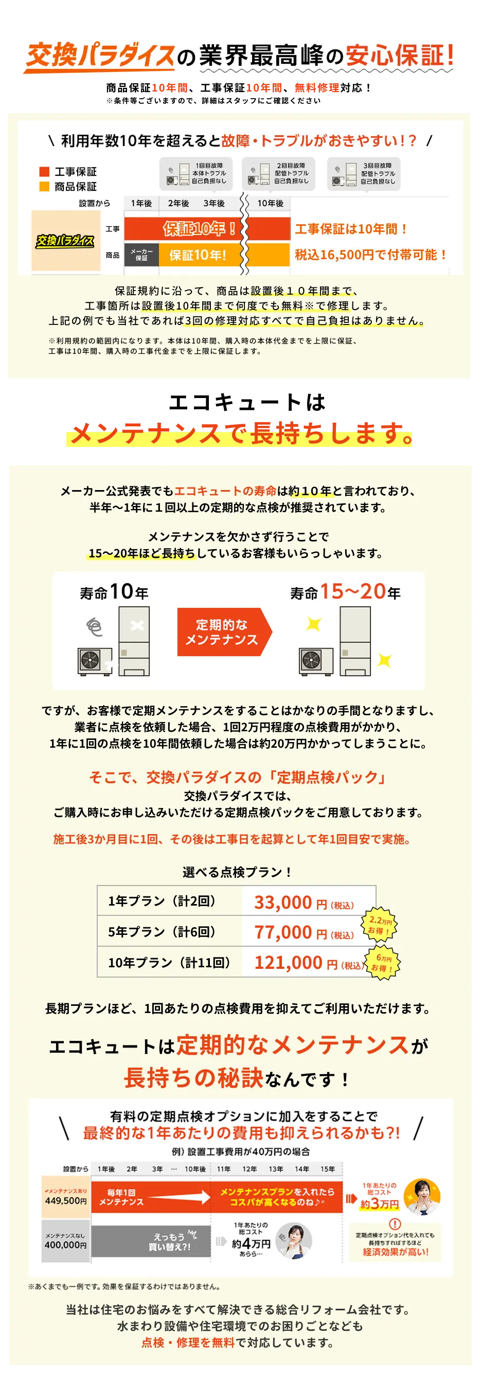 エコキュートはメンテナンスで長持ちします。