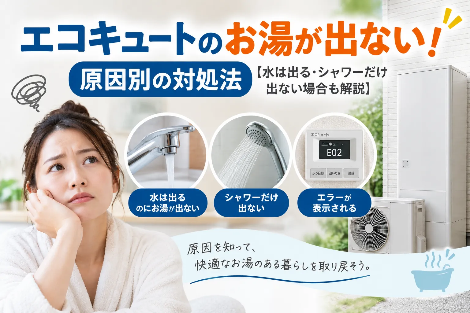 エコキュートのお湯が出ない！原因別の対処法【水は出る・シャワーだけ出ない場合も解説】