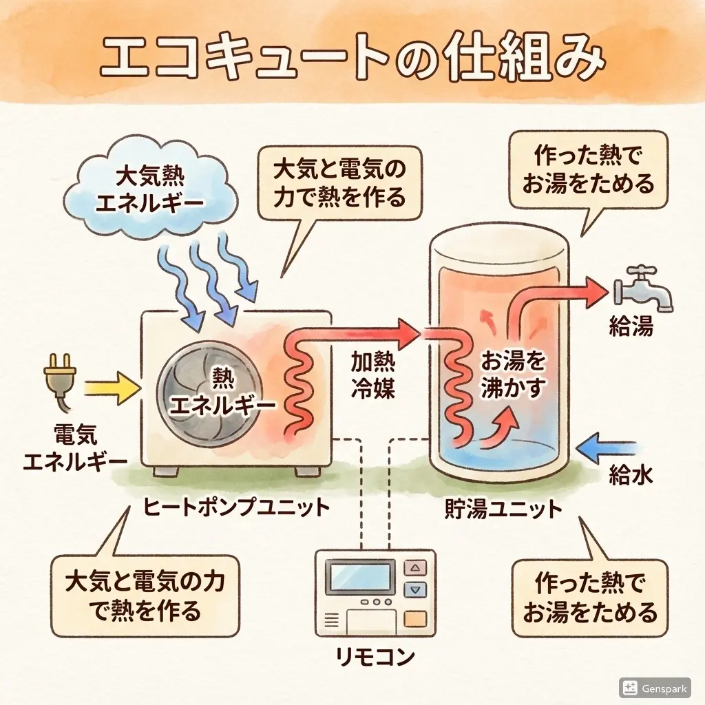 エコキュートの基本的な仕組みの図解