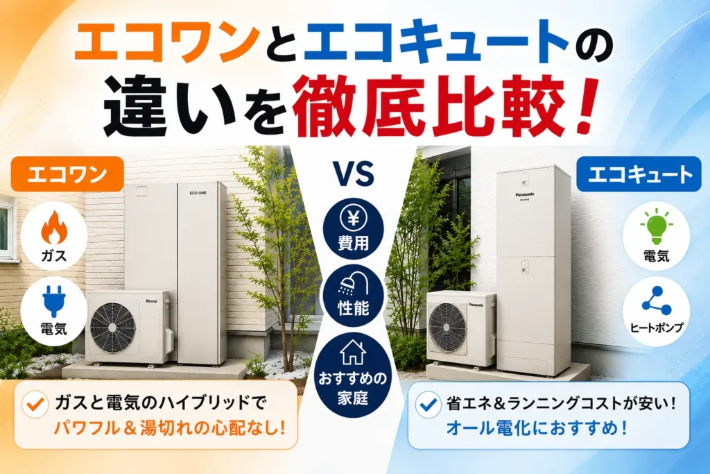 エコワンとエコキュートの違いを徹底比較！費用・性能からおすすめの家庭を解説