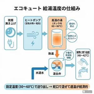エコキュートの給湯温度の仕組みの図解