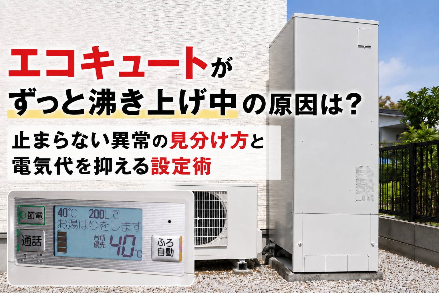 エコキュートがずっと沸き上げ中の原因は？止まらない異常の見分け方と電気代を抑える設定術