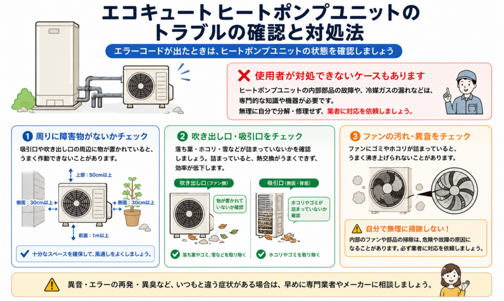 ヒートポンプユニットのトラブルの確認と対処法