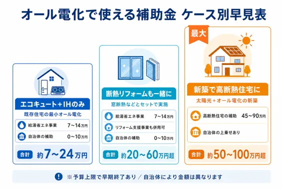 オール電化で使える補助金のケース別早見表