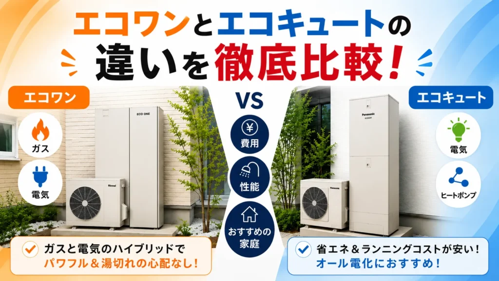 エコワンとエコキュートの違いを徹底比較！費用・性能からおすすめの家庭を解説