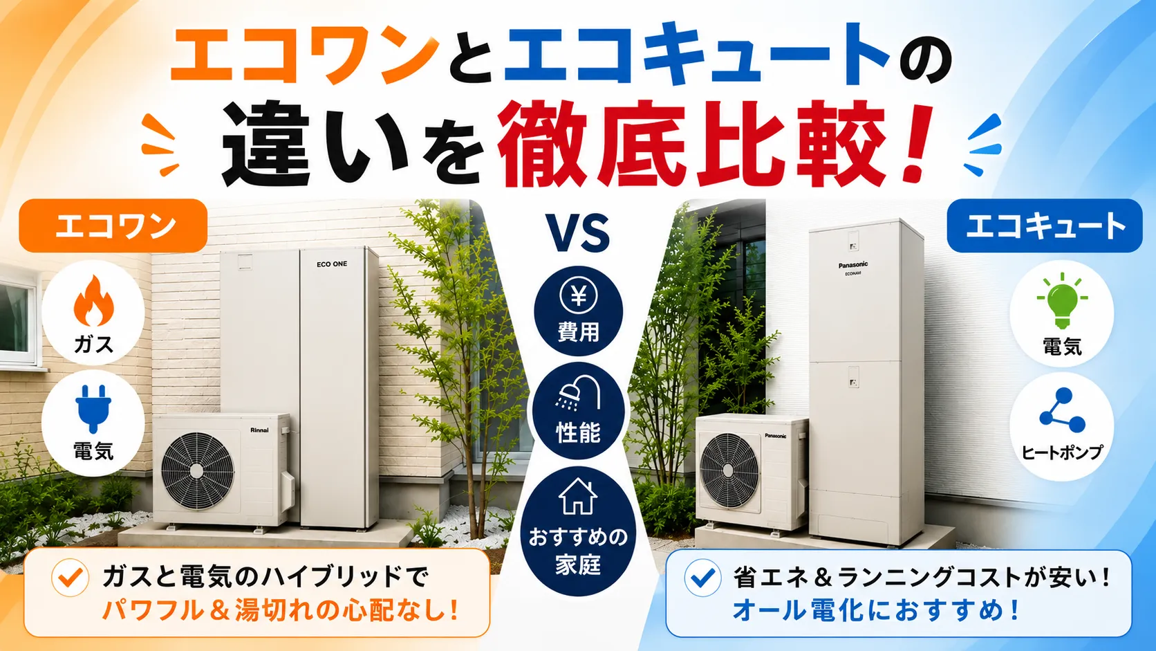 エコワンとエコキュートの違いを徹底比較！費用・性能からおすすめの家庭を解説