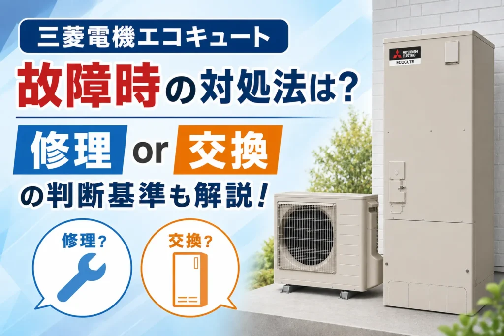 【三菱電機製エコキュート】故障時の対処法は修理or交換どっちがいい？判断基準・症状まで解説