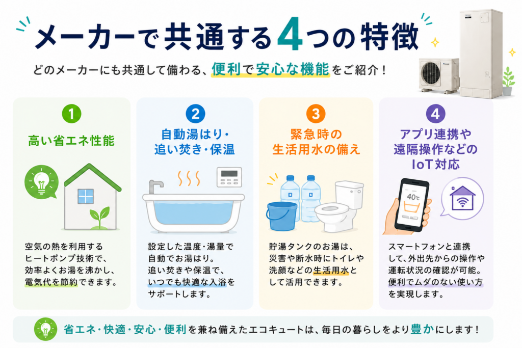 メーカー共通のエコキュートの特徴4選