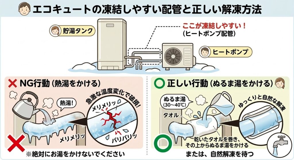 エコキュートの凍結しやすい配管と正しい解決方法