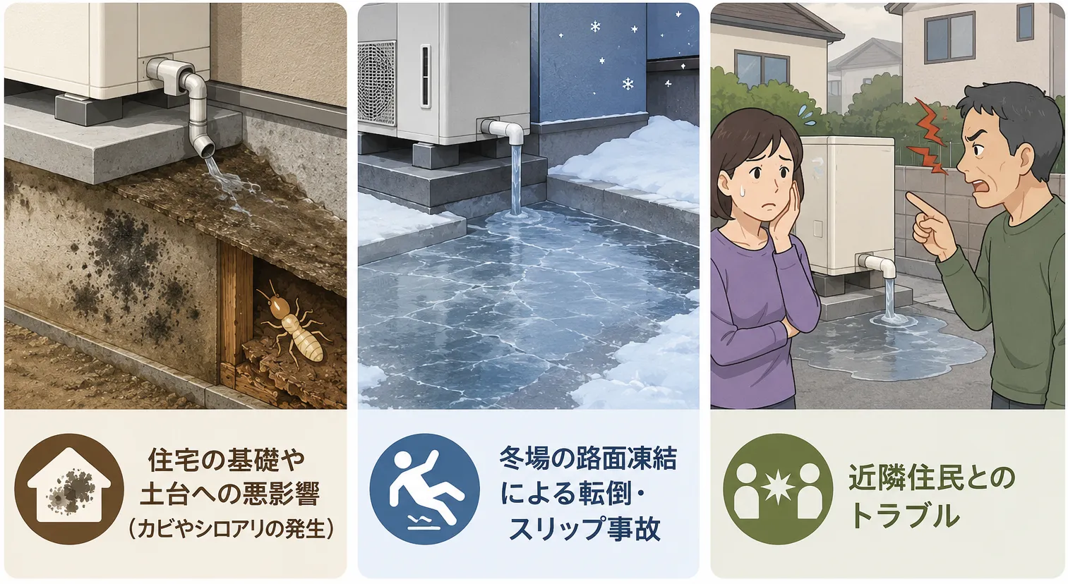 エコキュートのドレン排水を適切に処理しないとどうなる?想定される3つのリスク