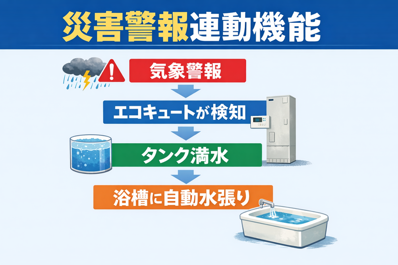 災害警報に応じて湯を沸き上げたり浴槽に水はりをする機能