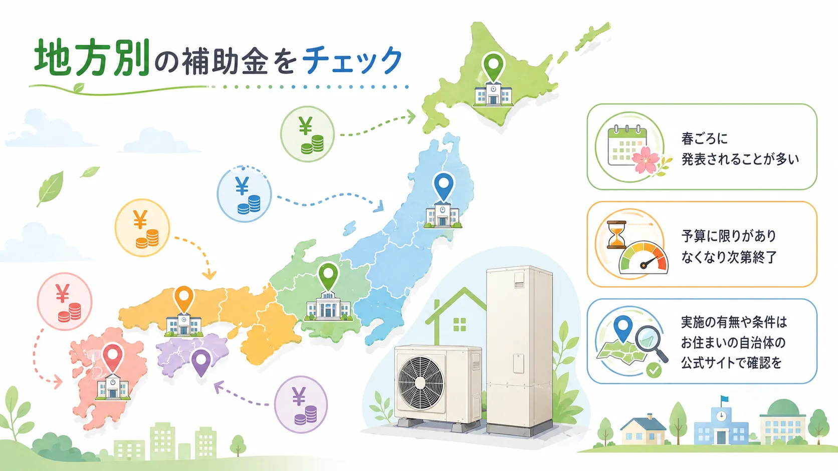 都道府県・市区町村のエコキュート補助金｜地方別一覧