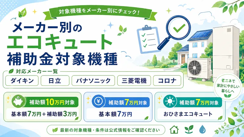メーカー別のエコキュート補助金対象機種