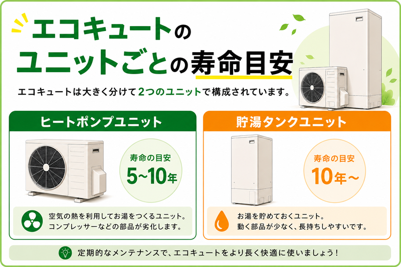 エコキュートのユニットごとの寿命目安