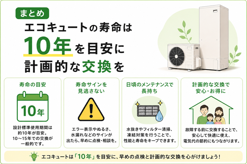 まとめ：エコキュートの寿命は10年を目安に計画的な交換を