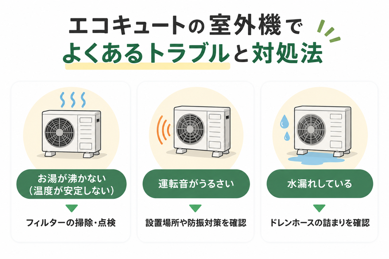 エコキュートの室外機でよくあるトラブルと対処法