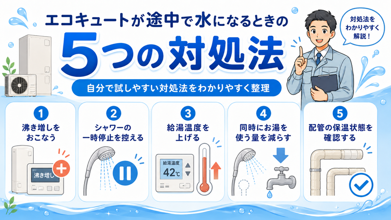 エコキュートが途中で水になるときの5つの対処法