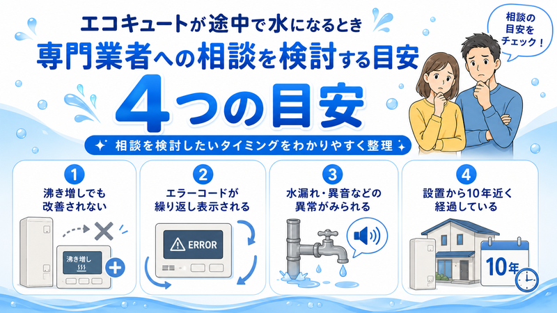 エコキュートが途中で水になるとき専門業者への相談を検討する目安