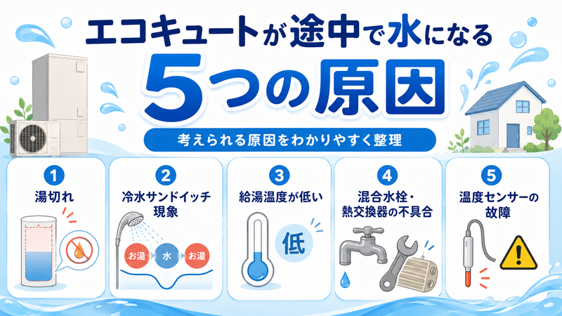 エコキュートが途中で水になる5つの原因